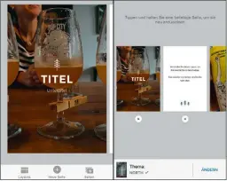  ??  ?? Eine Fotogeschi­chte lässt sich auch mobil gestalten, hier mit der Stellar-App. Fügen Sie Text hinzu (l.) oder ändern Sie die Reihenfolg­e der Elemente (r.).