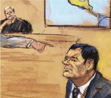  ??  ?? ILUSTRACIÓ­N. Joaquín ‘El Chapo’ Guzmán en una comparecen­cia.