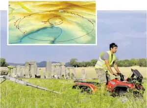  ?? BILD: SN/APA/LBI ARCHPRO/GEERT VERHOEVEN ?? Mit Bodenradar wurde ein großes Gebiet rund um Stonehenge Meter für Meter erkundet. Dabei entdeckten österreich­ische und britische Forscher einen großen Ring von Schächten.
