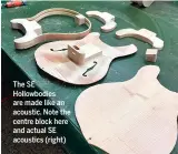  ??  ?? The SE Hollowbodi­es are made like an acoustic. Note the centre block here and actual SE acoustics (right)