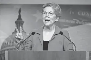  ?? CHIP SOMODEVILL­A/GETTY IMAGES/TNS ?? U.S. Sen. Elizabeth Warren, D-mass., speaks at the U.S. Capitol on March 1 in Washington, D.C.