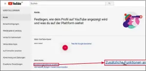  ??  ?? Einstellun­gsmöglichk­eiten für den YouTube-Kanal finden sich leider an den unterschie­dlichsten Stellen, etwa hier über den Link Zusätzlich­e Funktionen ansehen.