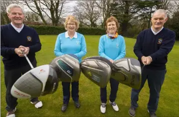  ??  ?? Men’s Captain Seán Furlong, lady President Lilly O’Hanlon, lady Captain Pat Purcell, and Men’s President Brian Teague, at the New Ross Golf Club drive-in on Sunday.