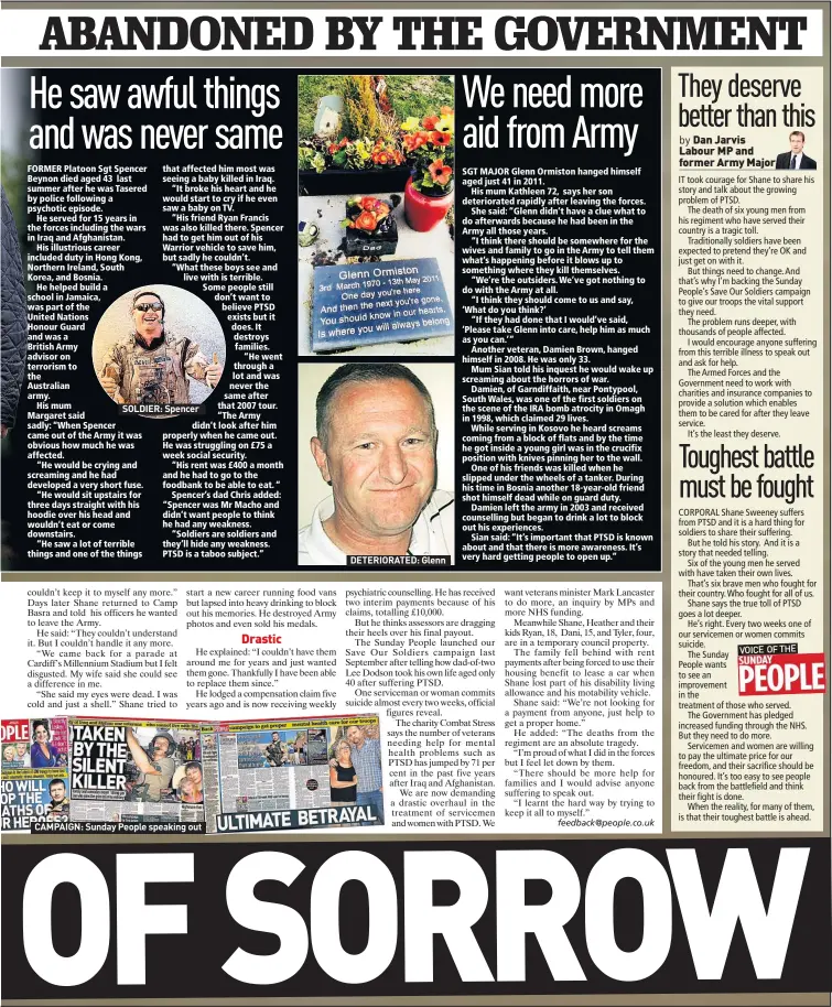  ??  ?? SOLDIER: Spencer CAMPAIGN: Sunday People speaking out DETERIORAT­ED: Glenn