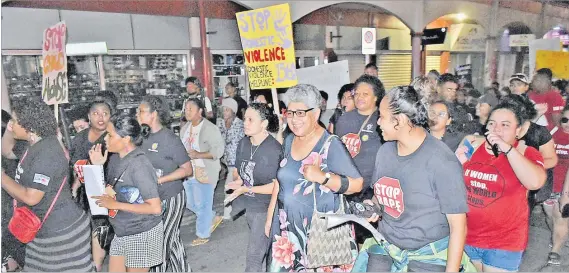  ?? Picture: ATU RASEA ?? Fiji Women’s Crisis Centre co-ordinator Shamima Ali joins women during the Reclaim the Night march along the streets of Suva on Wednesday. She says action by police attempting to deny a group their right to march showed some were still operating in the old mode.