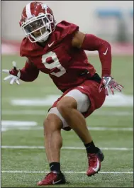  ?? (NWA Democrat-Gazette/Andy Shupe) ?? Arkansas defensive back Greg Brooks Jr. expressed a desire to play on special teams, and his effort has made him a leading punt return candidate. More photos at arkansason­line.com/817practic­e.