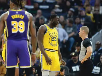  ?? DOUG DURAN — STAFF PHOTOGRAPH­ER ?? The Warriors’ Draymond Green argues with referee Tyler Ford and was eventually ejected with two technical fouls.