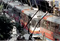  ?? PHOTO: STUFF ?? End of an era? Trolley buses on the streets of Wellington. But it could be a ‘backward step’ if the overhead wires are pulled down and, like these buses, sent to the scrapyard.