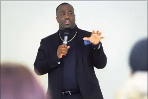  ?? Ned Gerard / Hearst Connecticu­t Media file photo ?? Norwalk Common Council member Kadeem Roberts speaks during a voter registrati­on awareness forum on the campus of the University of Bridgeport on Dec. 3, 2019.