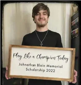  ?? Submitted photo ?? Woonsocket Area Career and Technical Center student Austin Ballou is the recipient of this year’s Johnathan M.N. Blain Memorial Scholarshi­p.