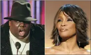  ?? THE ASSOCIATED PRESS ?? This combinatio­n photo shows Notorious B.I.G., who won rap artist and rap single of the year, during the annual Billboard Music Awards in New York on Dec. 6, 1995, left, and singer Whitney Houston at the BET Honors in Washington on Jan. 17, 2009. Houston and the Notorious B.I.G. are among the inductees to the Rock and Roll Hall of Fame’s 2020 class.