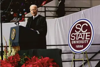  ?? Carolyn Kaster / Associated Press ?? President Biden addresses graduates of South Carolina State University amid the harsh reality that lawmakers have failed to advance measures to protect voting rights and reform police.