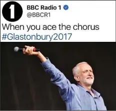  ??  ?? Deleted tweet: Radio 1’s post about Corbyn’s speech