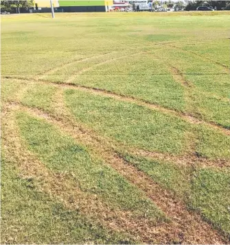  ?? Picture: LABRADOR TOUCH ASSOCIATIO­N ?? Two of the Labrador Touch Associatio­n’s football fields have been destroyed by hoons and walls spray-painted in black graffiti.