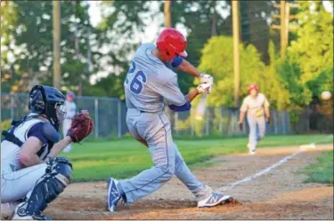  ?? THOMAS NASH - DIGITAL FIRST MEDIA ?? Boyertown’s Nick Diciacco follows through on a pitch during the seventh inning of Thursday’s game.