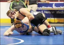  ?? ROD JAMES - FOR DIGITAL FIRST MEDIA ?? Kutztown’s Tyler Fisher, top, works his opponent during the District 3-AA tournament at Giant Center in Hershey.