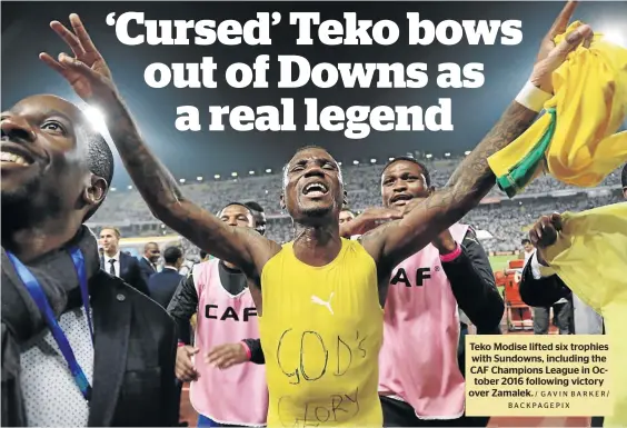  ?? / GAVIN BARKER/ BACKPAGEPI­X ?? Teko Modise lifted six trophies with Sundowns, including the CAF Champions League in October 2016 following victory over Zamalek.