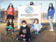  ?? Ned Gerard / Hearst Connecticu­t Media ?? Seated front, Thomas Marder, kneeling left and right, Lucia Garcia and Mirella Soto, and standing left to right Lissette Soto, Alexis Broderick and Tiffany Ialeggio pose in front of Milford Boys & Girls Clubs, in Milford last week.