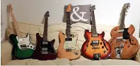  ??  ?? Elliot has a guitar for every ‘mood’, including the modded ’63 Strat (above right) heard on Reelin’ In The Years