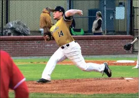  ?? TIM GODBEE / For the Calhoun Times ?? Calhoun’s Brett Potts delivers a pitch to the plate during the first inning on Tuesday. Potts didn’t allow a hit in 3 2-3 innings of work.