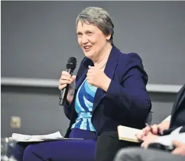  ?? PHOTO: LINDA ROBERTSON ?? Answers in all of us . . . Former prime minister Helen Clark speaks about peace in the age of Covid19, during the annual Open Peace Lecture in Dunedin last night.