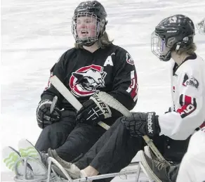  ?? JOSH ALDRICH/POSTMEDIA ?? Owen Johnson of Bawlf was back on the ice for the first time in a year with the help of a sledge courtesy of his former Camrose Midget A Cougars teammates in Camrose.