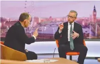  ?? (BBC/Reuters) ?? CHANCELLOR OF the Duchy of Lancaster Michael Gove appears yesterday on BBC TV’s ‘The Andrew Marr Show’ in London.