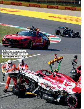  ??  ?? Bottas had prime position behind safety car, before the restart led to more damage