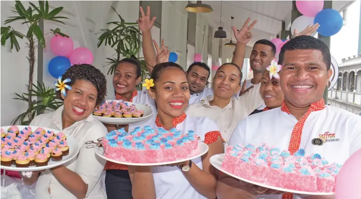  ?? Photo: Ronald Kumar ?? Jack’s of Fiji Suva Saffron and Mamacita restaurant staff with their special Pinktober cup cakes during the Jack’s Pinktober morning tea on September 25, 2019.