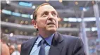  ?? GARY A. VASQUEZ/US PRESSWIRE ?? NHL commission­er Gary Bettman, seen here before a Coyotes playoff game, has slowed the pace of relocation­s like what is now being discussed with Arizona.