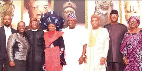  ??  ?? L-R: President, Society of Nigerian Artists & Founder, Omenka Art Gallery, Mr. Oliver Enwonwu; Artistic Director, Centre for Contempora­ry Art, Lagos, Ms. Bisi Silva; Minister of Informatio­n and Culture, Alhaji Lai Mohammed; Founder, Nike Art Gallery,...