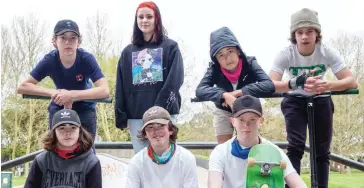  ??  ?? Enjoying being back at the skate park are (from back left) Bailey Ewart, Skye Barallon, Tiger Hooper, Ben Stanfield (front left) David Espie, James Dawes and Brock Sawyer.