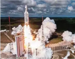  ??  ?? KOUROU: This file photo shows the Ariane 5 rocket with a payload of four Galileo satellites lifting off from ESA’s European Spaceport in Kourou, French Guiana. —AFP