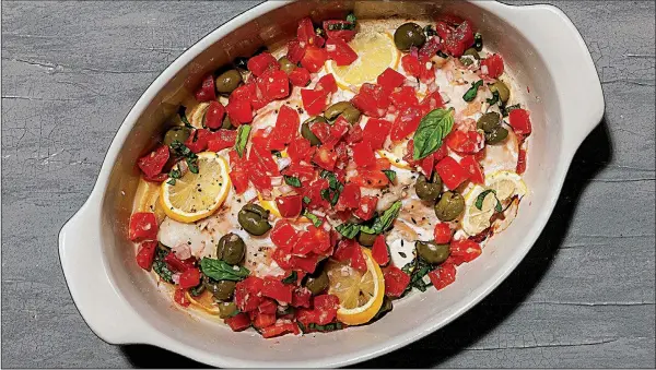  ?? For the Washington Post/GORAN KOSANOVIC ?? Slow-Roasted Snapper With Olive and Tomato Salad is nearly foolproof.