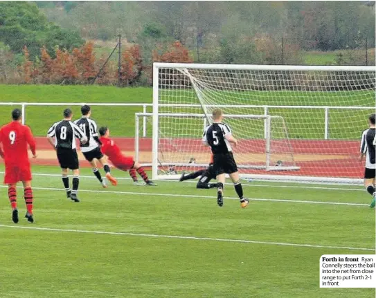  ??  ?? Forth in front Ryan Connelly steers the ball into the net from close range to put Forth 2-1 in front