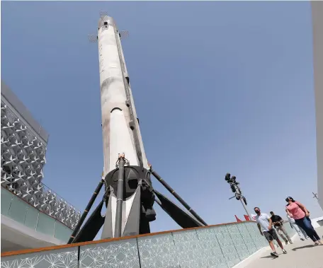  ?? EPA ?? The SpaceX rocket model that towered over the US Pavilion at Expo 2020 Dubai, complete with fake smoke, has been moved