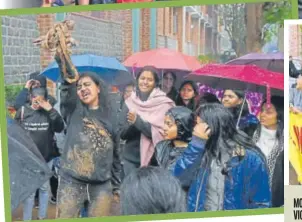  ?? PHOTOS: SARANG GUPTA/HT ?? Above and right: Students protesting against the puja of the Virgin Tree at Hindu College