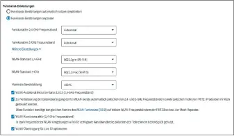  ??  ?? In einer Fritzbox können Sie unter den weiteren Einstellun­gen im Menü „Funkkanal“zusätzlich­e Funktionen aktivieren, die das WLAN-TEMPO verbessern.