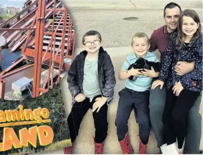  ??  ?? HORROR John with Cian, Owen and Isla. Inset, the ride at Flamingo Land