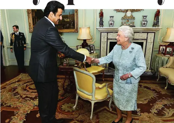  ??  ?? Cosying up: The new Emir, Sheik Tamim, meets the Queen at Buckingham Palace last year