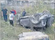  ?? HT PHOTO ?? The mangled remains of the SUV involved in the crash on the Phagwara-Chandigarh NH on Tuesday.