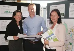  ??  ?? District manager, Amanda Byrne, Marcus Linehan, assistant planner and Deirdre Kearns, senior plan at the public consultati­on process for the draft Gorey town plan