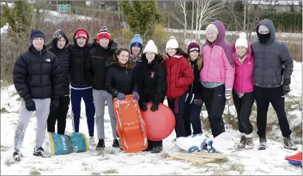  ??  ?? Jack Burton, Mark Long, Matthew Woods, Conor Harmon, Rachel Dwyer, Aoife Clancy, Sarah Fenton, Nicole Howick, Lydia Griffin, Laura Cahill, Lauren McKenna and Adam Jordan who were sledding on Bray Head.