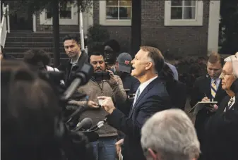  ?? Wes Frazer / Getty Images ?? Attorney Phillip Jauregui, who represents Republican U.S. Senate candidate Roy Moore, holds a news conference in defense of Moore against sexual misconduct claims in Birmingham.