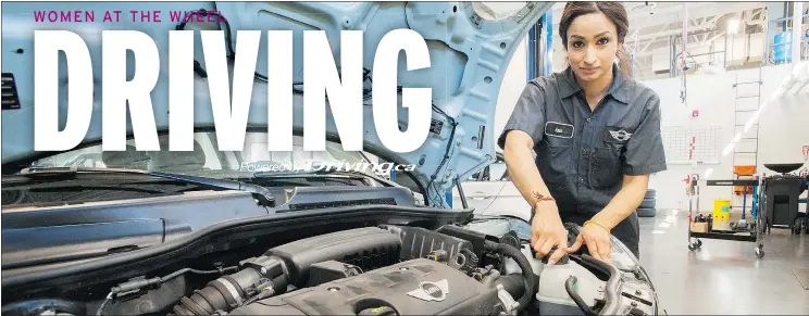  ?? ARLEN REDEKOP/PNG ?? Burnaby Central grad Aman Chohan is learning more about the automobile industry from her apprentice­ship at Mini Richmond.