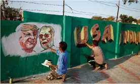  ?? Photograph: Amit Dave/ReuThe ?? Workers paint Trump and Modi on a wall in Ahmedabad.