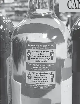  ??  ?? In November, Yukon introduced labels on alcohol bottles detailing drinking’s cancer risk, but concerns from the liquor industry has led to the project being suspended.