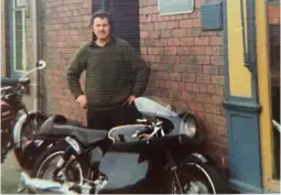  ?? ?? John Newby outside his shop, circa 1975/76, with his Velo Thruxton.