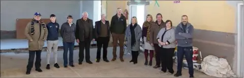  ??  ?? Members of the Clongeen Hall committee pictured in early 2020 at the hall which will be transforme­d over the coming year.