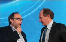  ??  ?? Jimmy Wales, left, founder of Wikipedia, and Sir Tim Berners-Lee, inventor of the World Wide Web Jeffrey E Biteng / The National